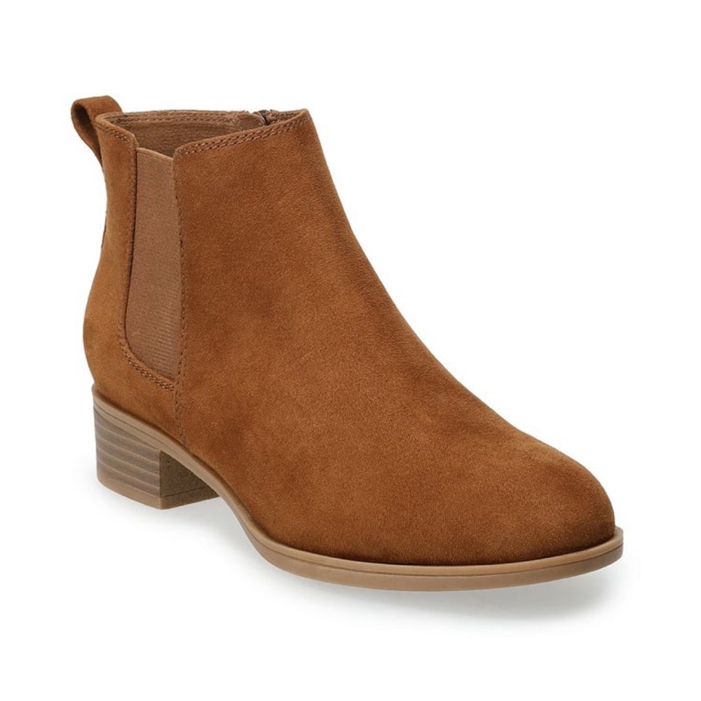 Women's SO Brand Cognac Tan Faux Suede Ankle Boots size 7.5